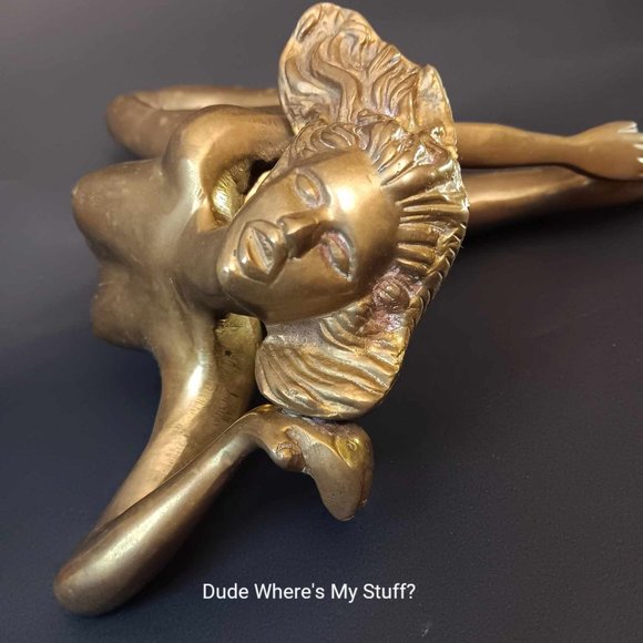 Vintage Solid Brass Reclining Woman Figure Art Deco Nouveau Statue Erly 20th Cnt - Picture 7 of 8